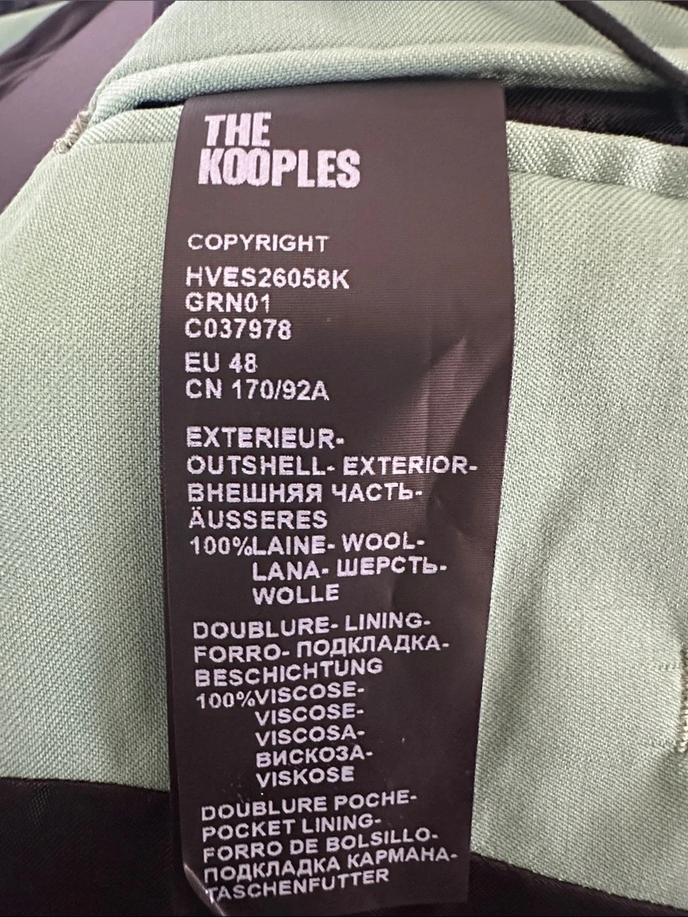 💜#56 BNWT The Kooples Mint Green Single-Breasted Blazer Retail $495